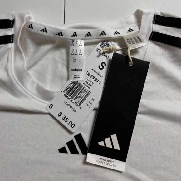 Adidas Womens Small Essentials 3-Stripes T-Shirt White Athletic Performance Tee - Picture 3 of 7